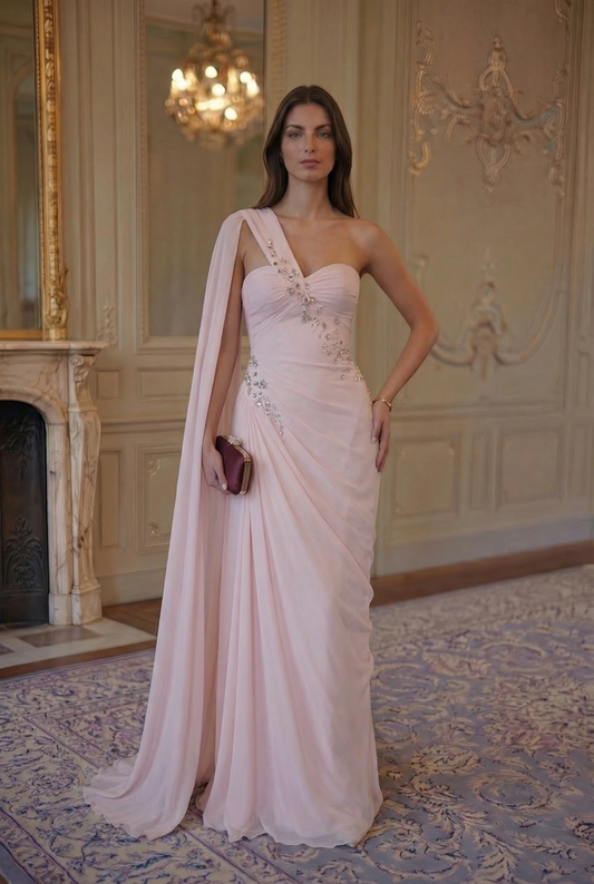 Seraphine One-Shoulder Gown - Ivory Blush Lus Deluné