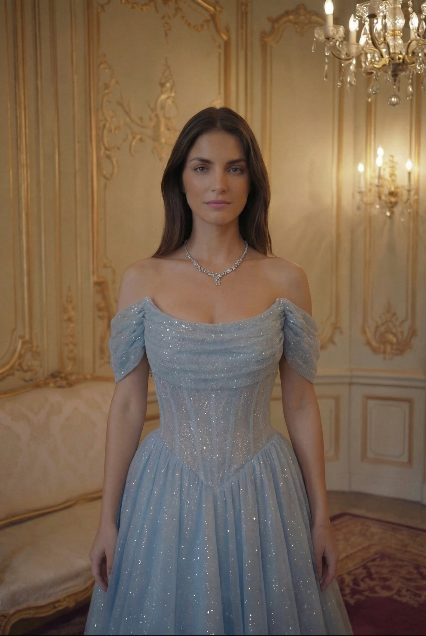 Reverie Glitter Off-Shoulder Ballgown - Powder Blue Lus Deluné