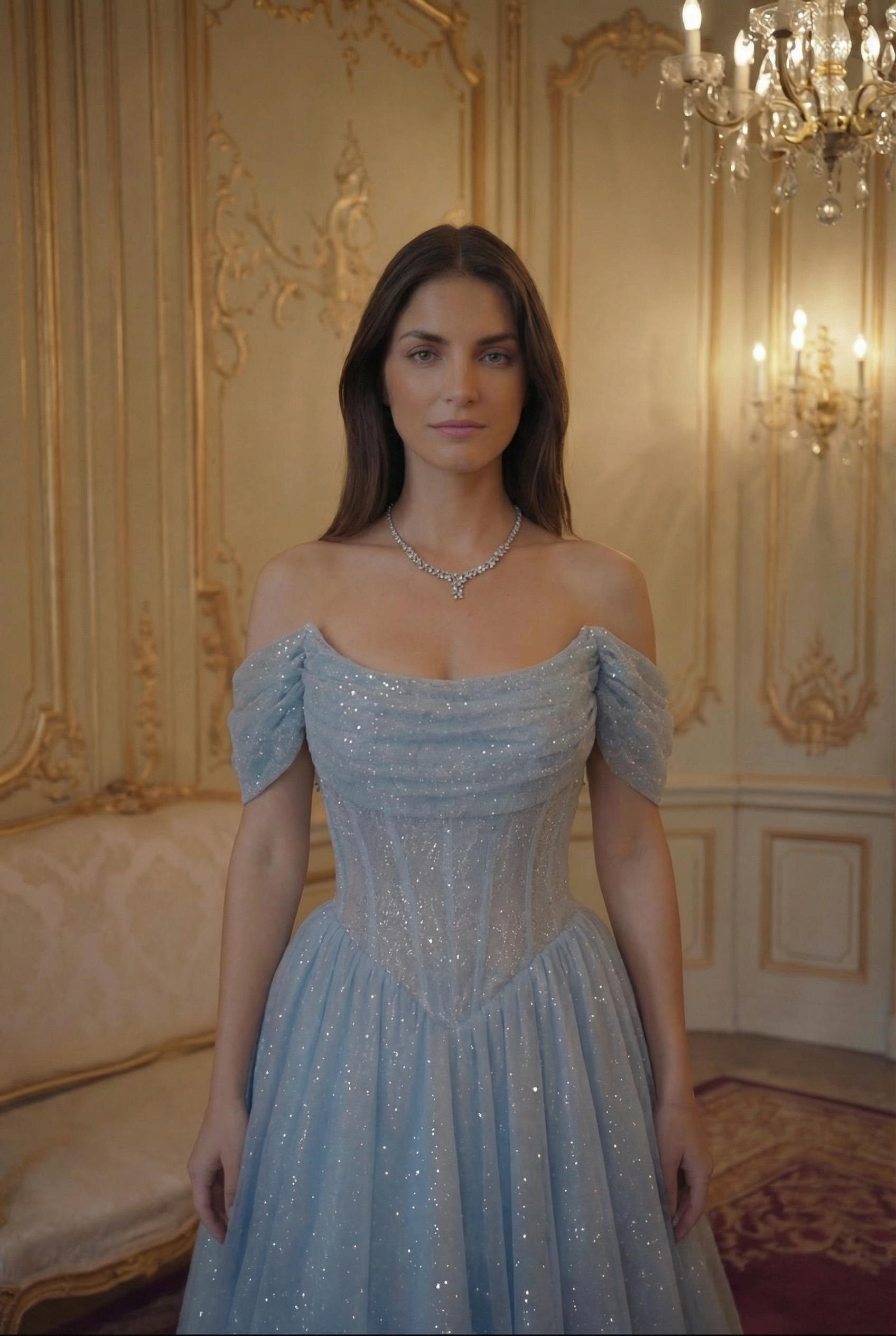 Reverie Glitter Off-Shoulder Ballgown - Powder Blue Lus Deluné