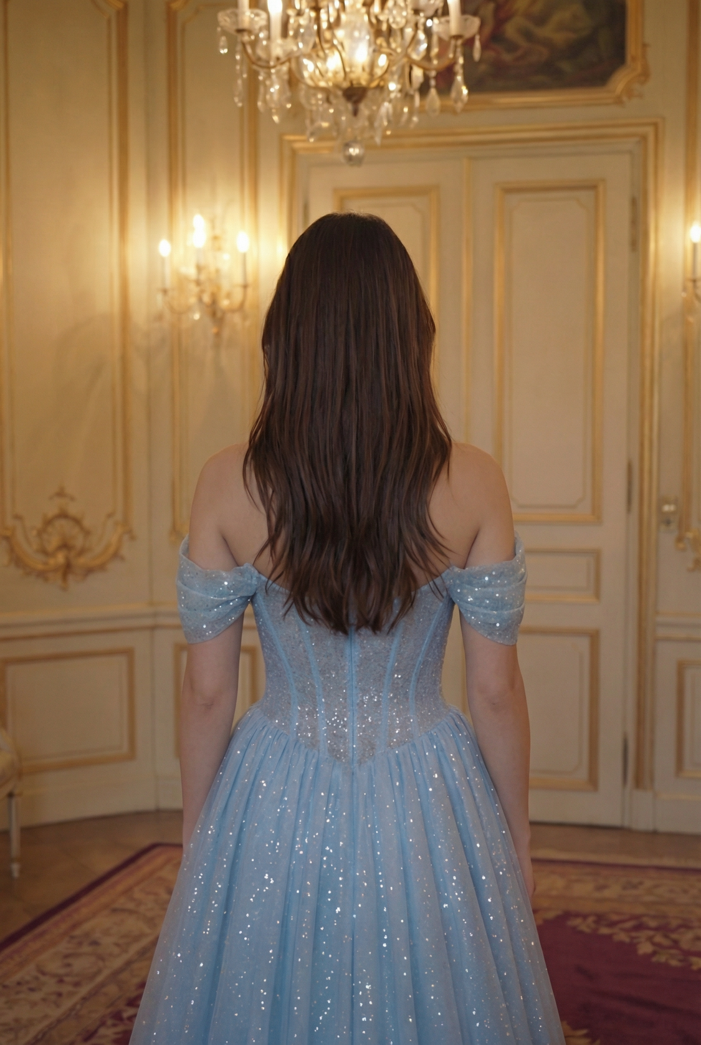 Reverie Glitter Off-Shoulder Ballgown - Powder Blue Lus Deluné