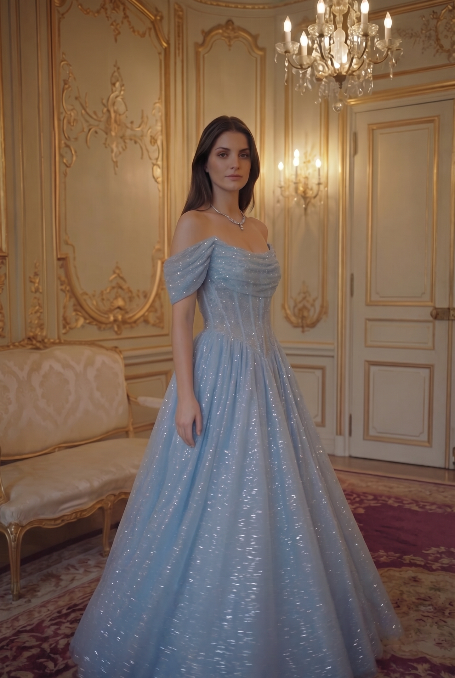 Reverie Glitter Off-Shoulder Ballgown - Powder Blue Lus Deluné