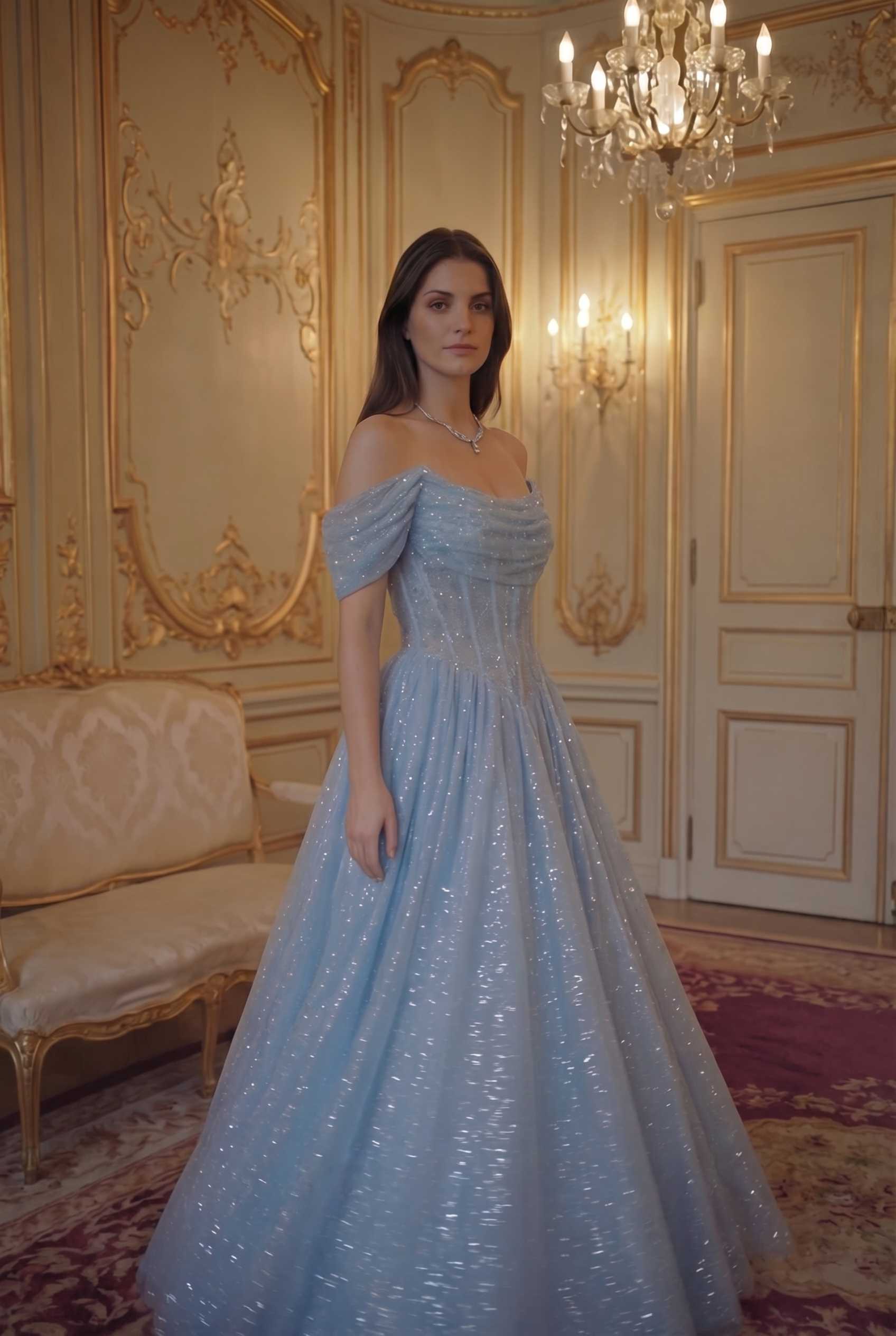 Reverie Glitter Off-Shoulder Ballgown - Powder Blue Lus Deluné