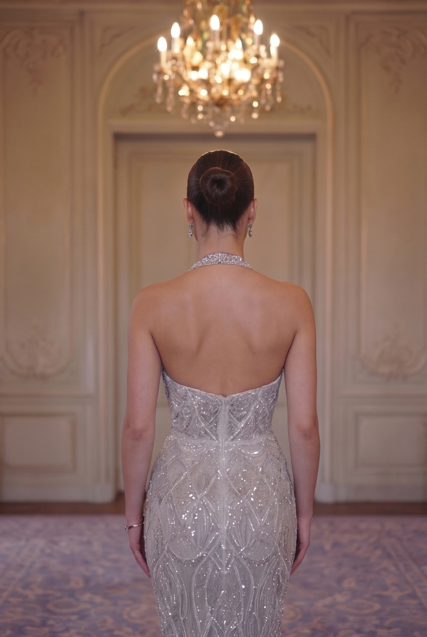 Lumière Crystal Halter Gown - Champagne Silver Lus Deluné