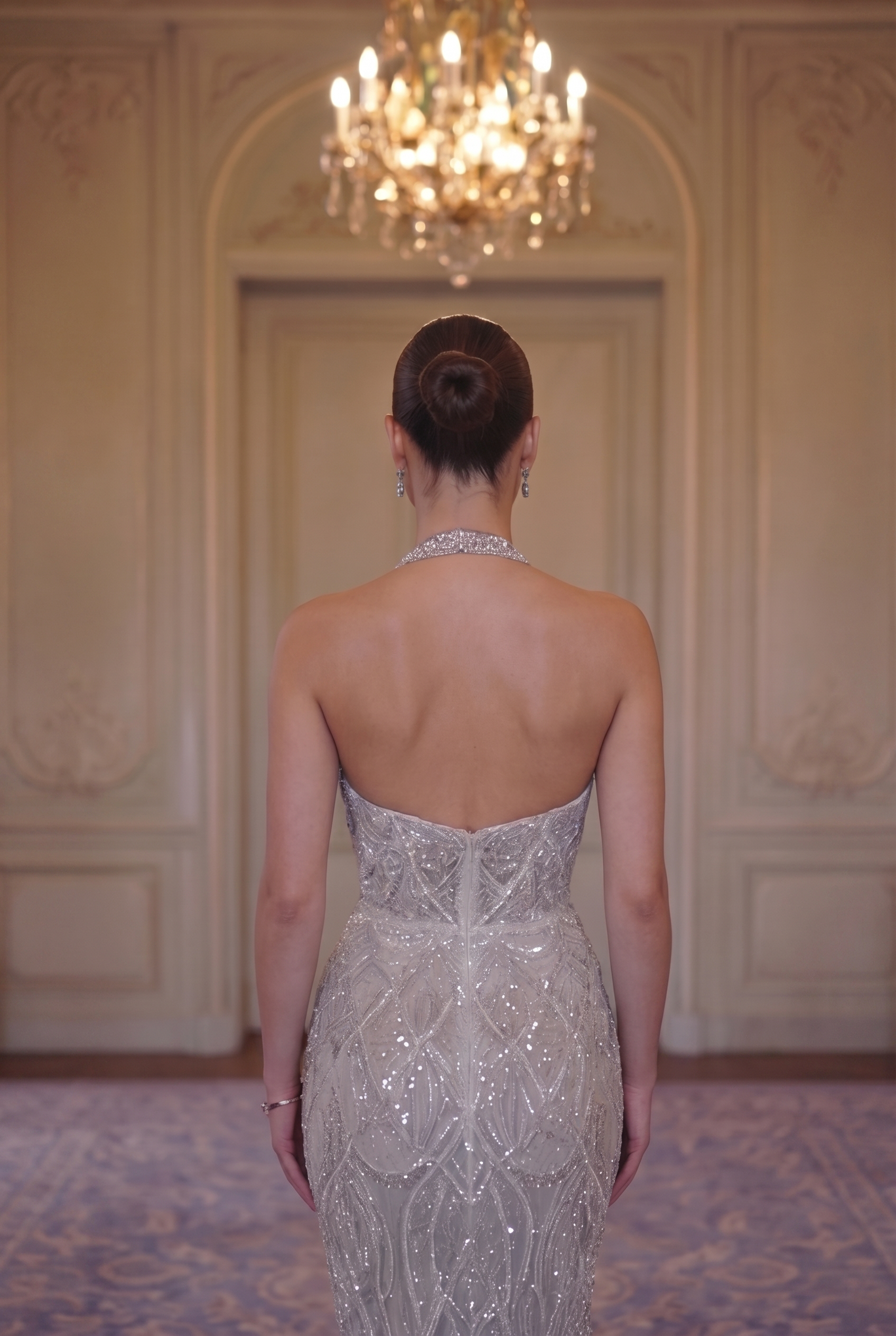 Lumière Crystal Halter Gown - Champagne Silver Lus Deluné