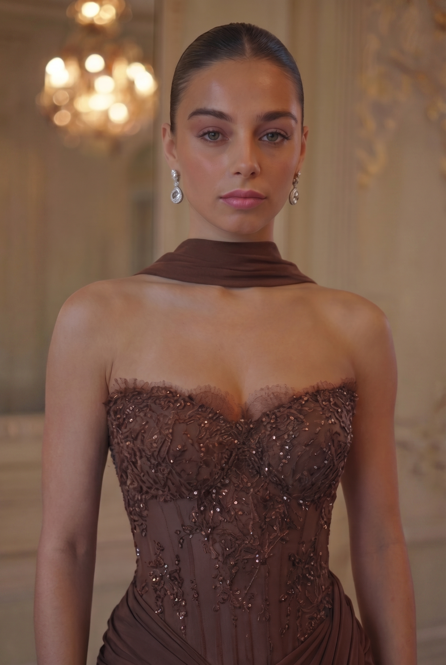 Velvet Corset Draped Gown - Chocolate Brown Lus Deluné