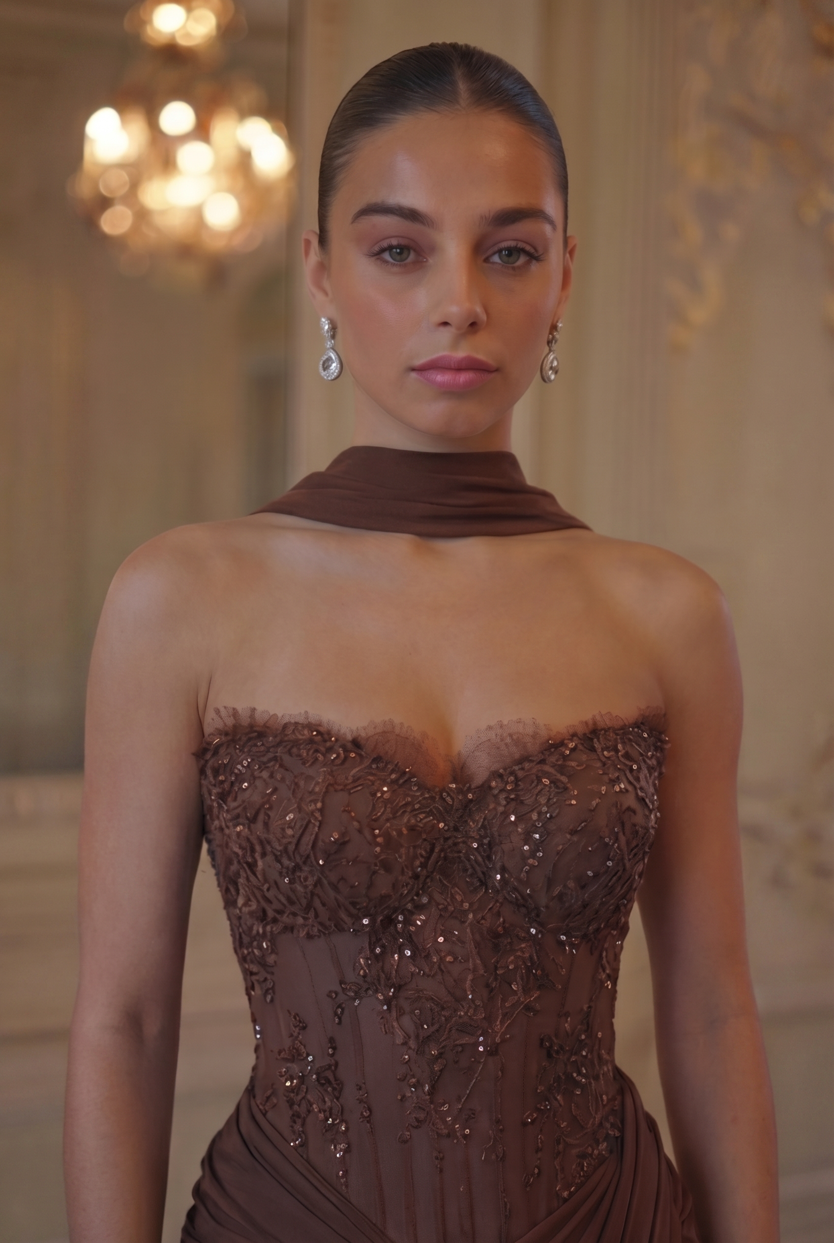 Velvet Corset Draped Gown - Chocolate Brown Lus Deluné