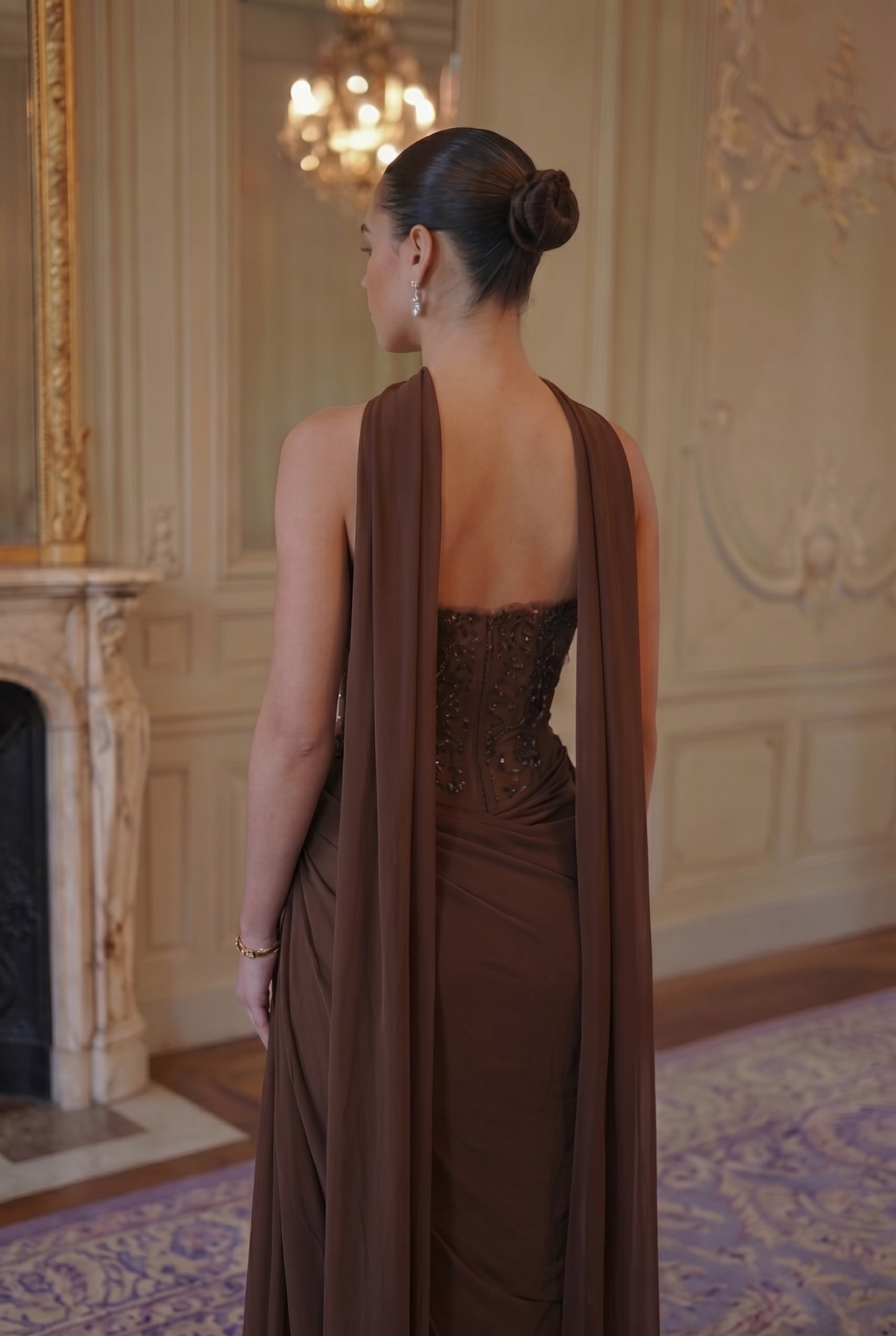 Velvet Corset Draped Gown - Chocolate Brown Lus Deluné