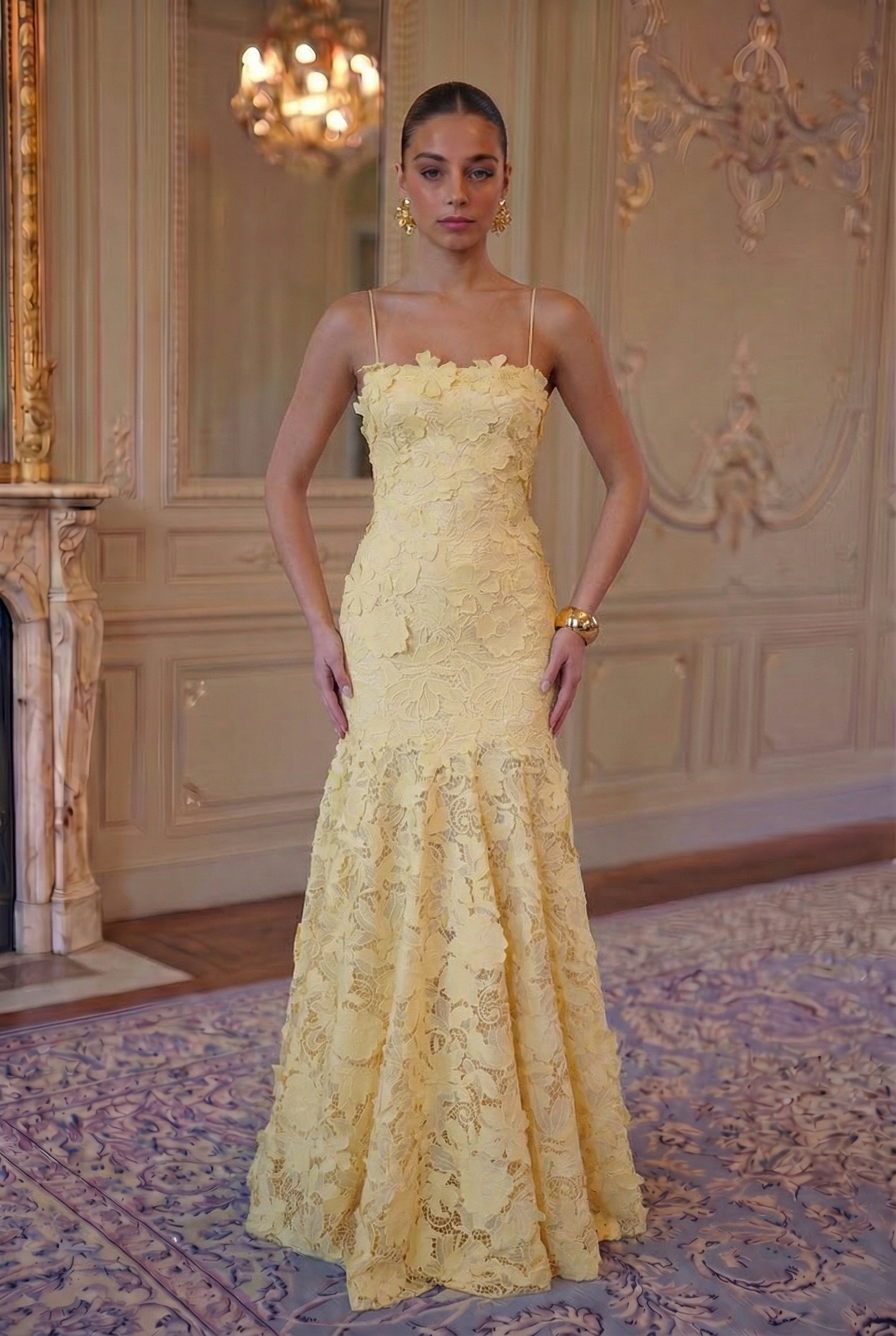 Lotus Lace Mermaid Gown - Lemon Yellow Lus Deluné