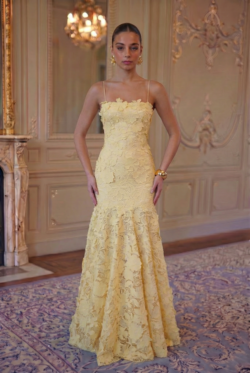 Lotus Lace Mermaid Gown - Lemon Yellow Lus Deluné