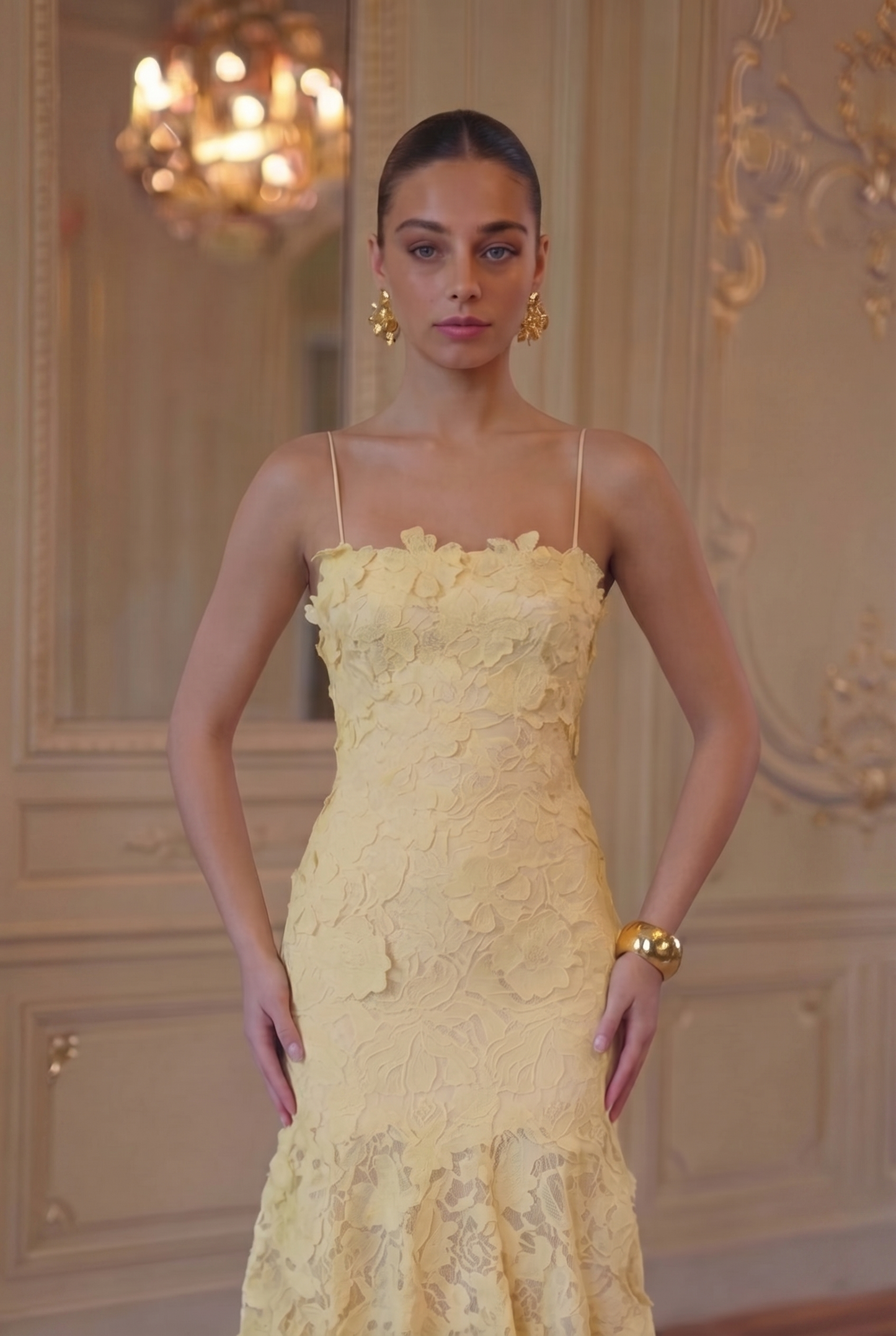 Lotus Lace Mermaid Gown - Lemon Yellow Lus Deluné