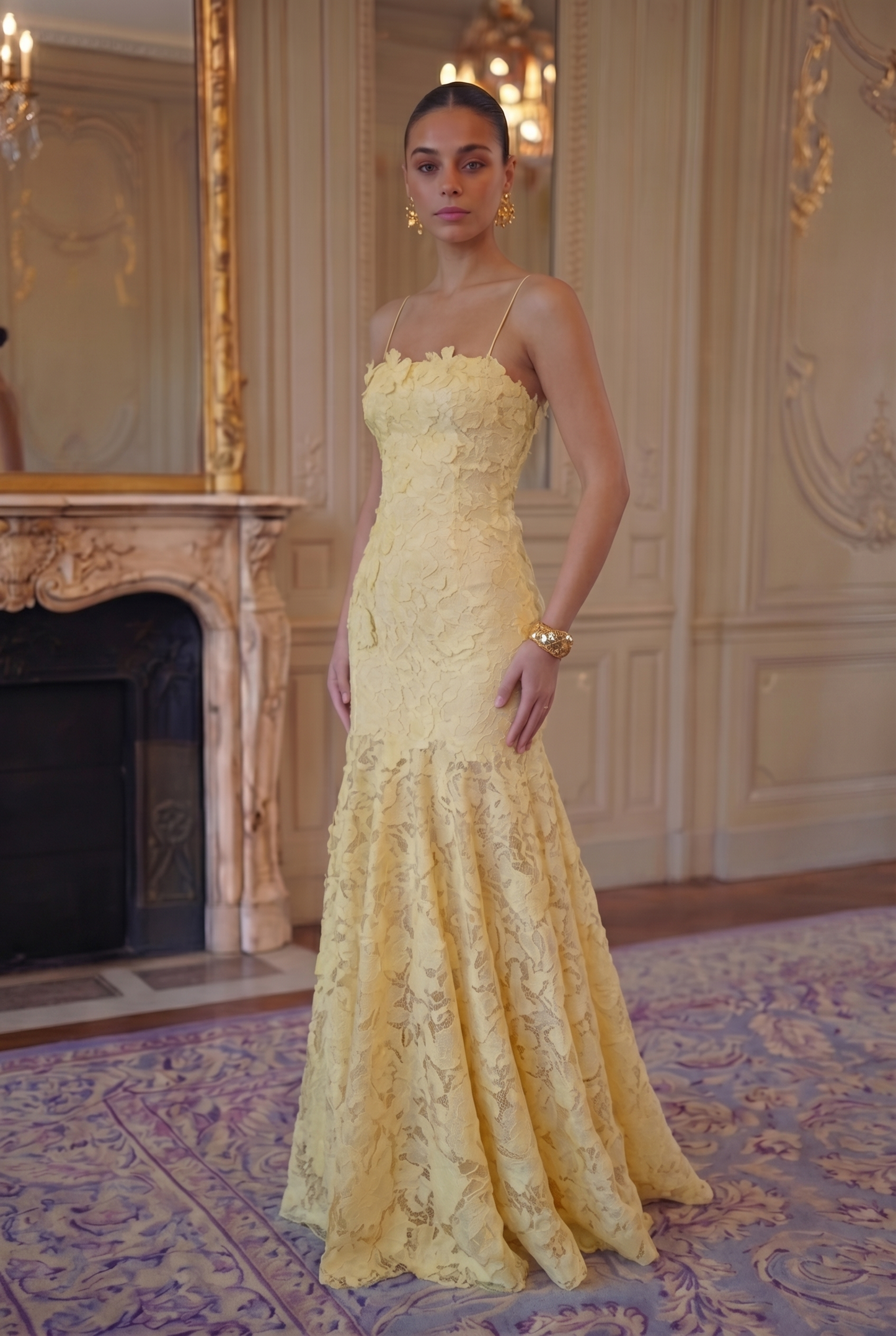 Lotus Lace Mermaid Gown - Lemon Yellow Lus Deluné