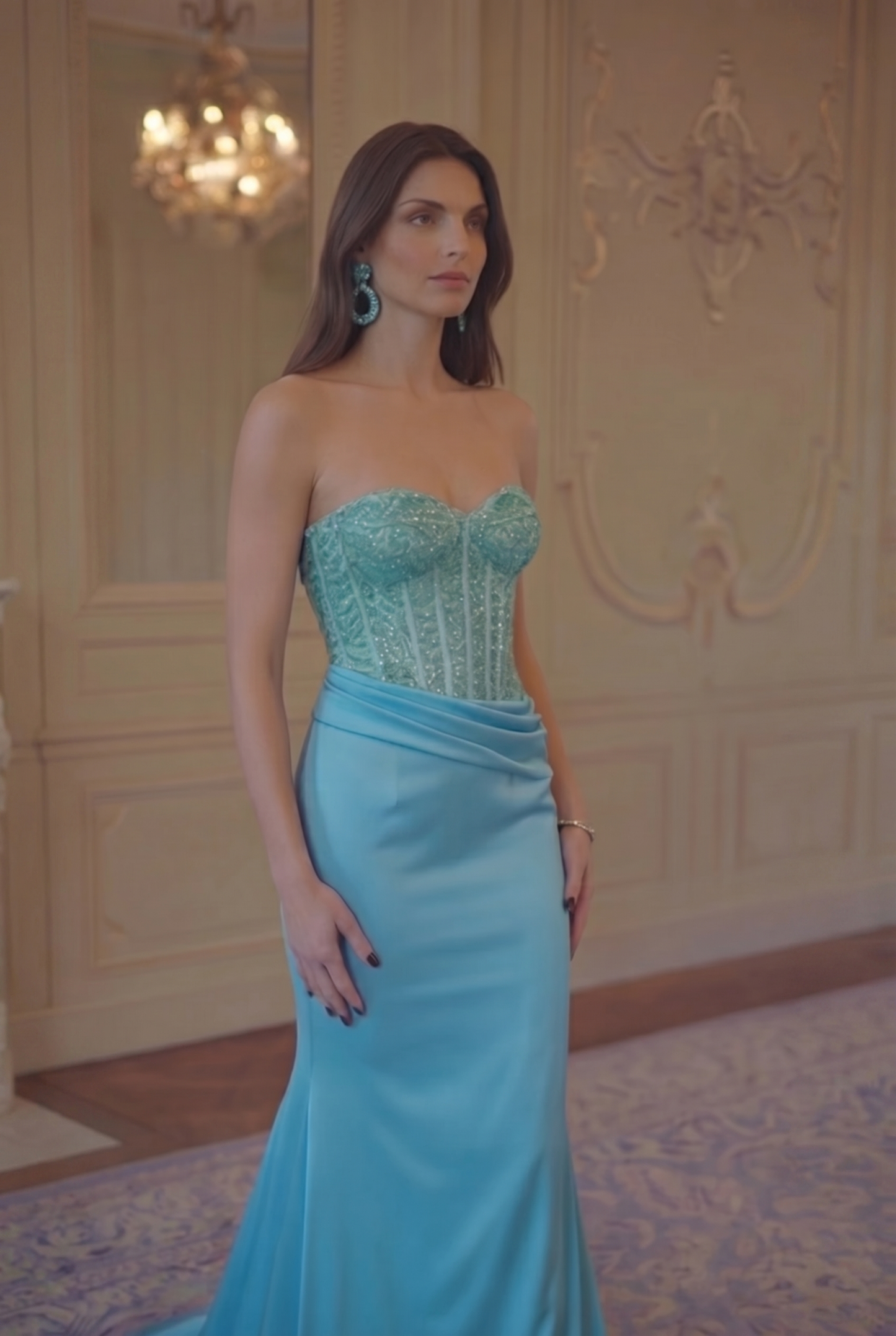 Celeste Corset Satin Gown - Aqua Blue Lus Deluné
