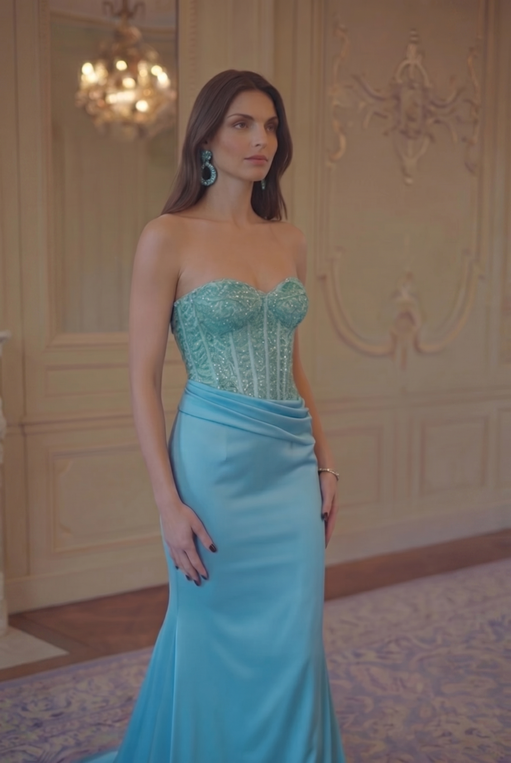 Celeste Corset Satin Gown - Aqua Blue Lus Deluné