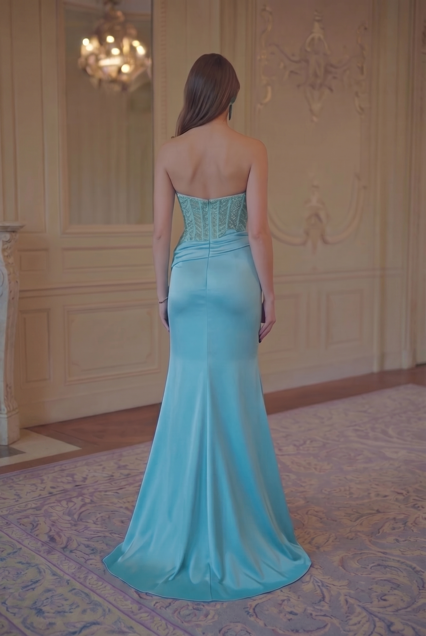 Celeste Corset Satin Gown - Aqua Blue Lus Deluné