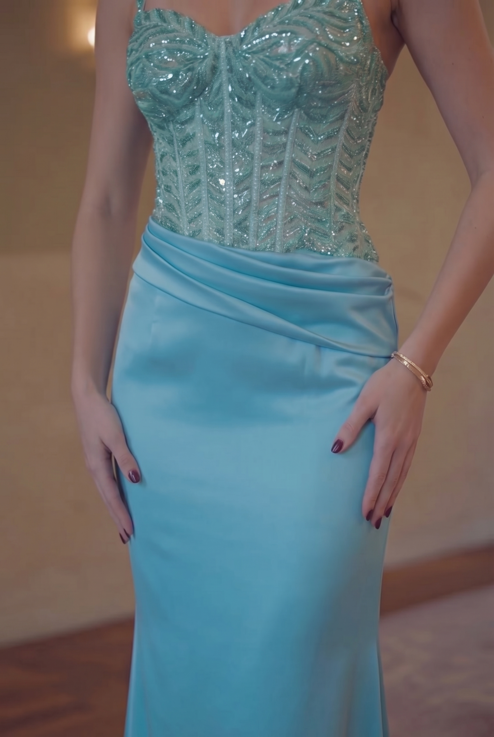 Celeste Corset Satin Gown - Aqua Blue Lus Deluné