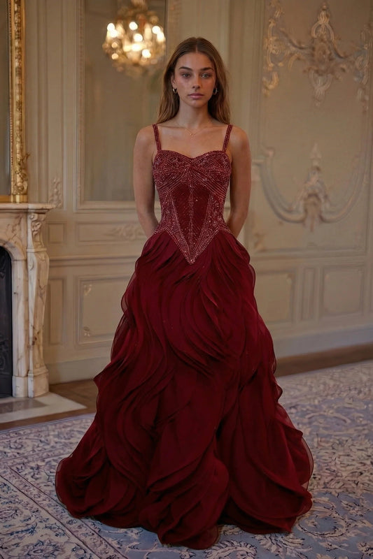 Scarlett Ruffle Mermaid Gown - Deep Burgundy Lus Deluné