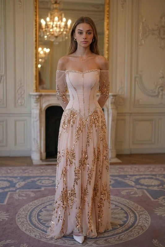 Aurora Off-Shoulder Ballgown - Champagne Rose Gold Lus Deluné