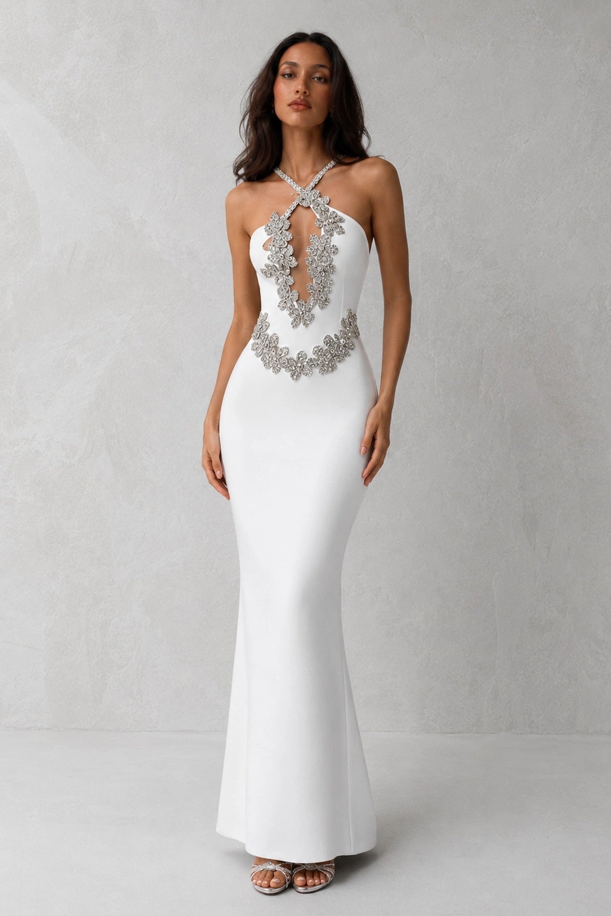 Ophelia Crystal Halter Gown — Pearl White Lus Deluné