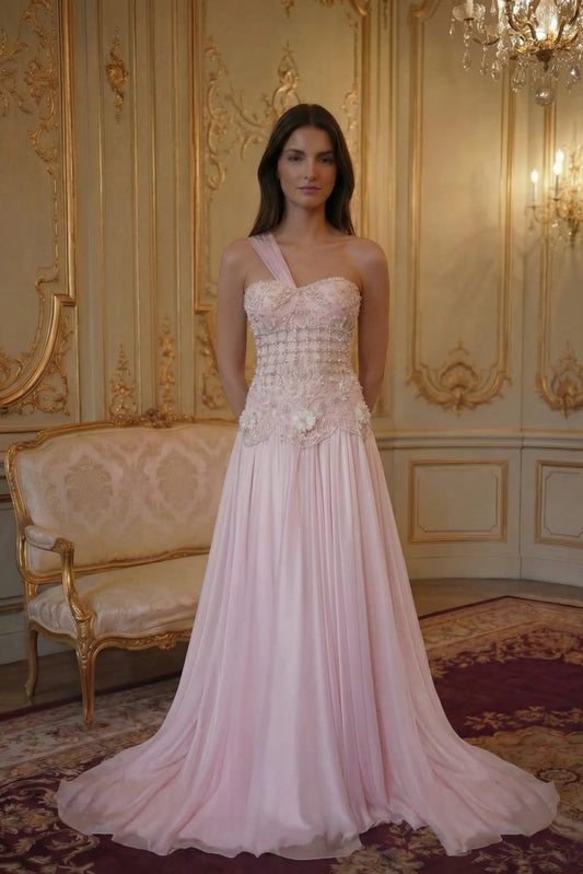 Celeste Floral A-Line Gown - Petal Pink Lus Deluné