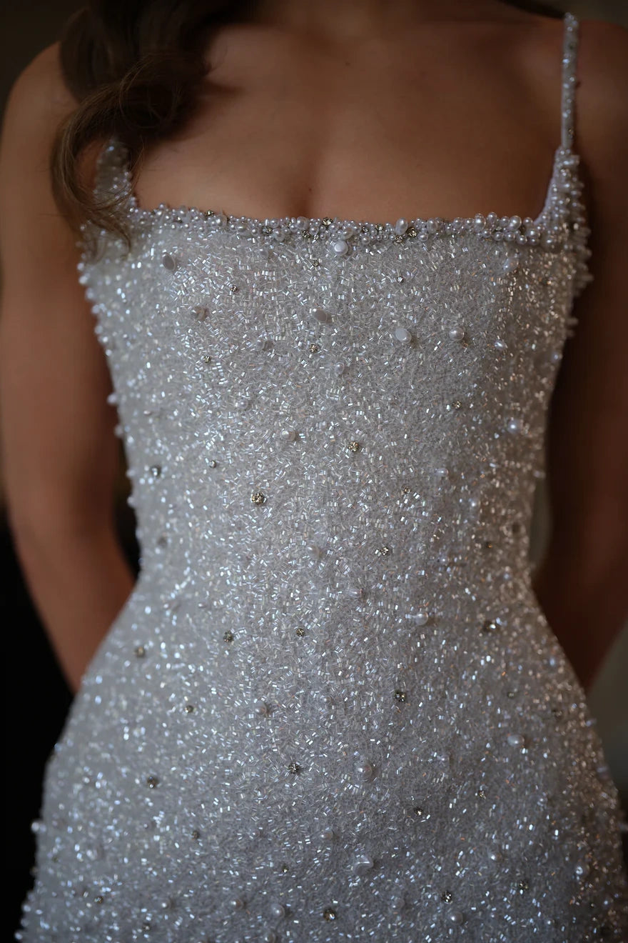 Estelle Crystal Pearl Mini Dress - Silver Frost Lus Deluné