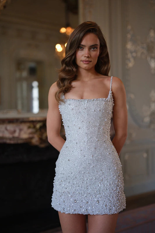 Estelle Crystal Pearl Mini Dress - Silver Frost Lus Deluné