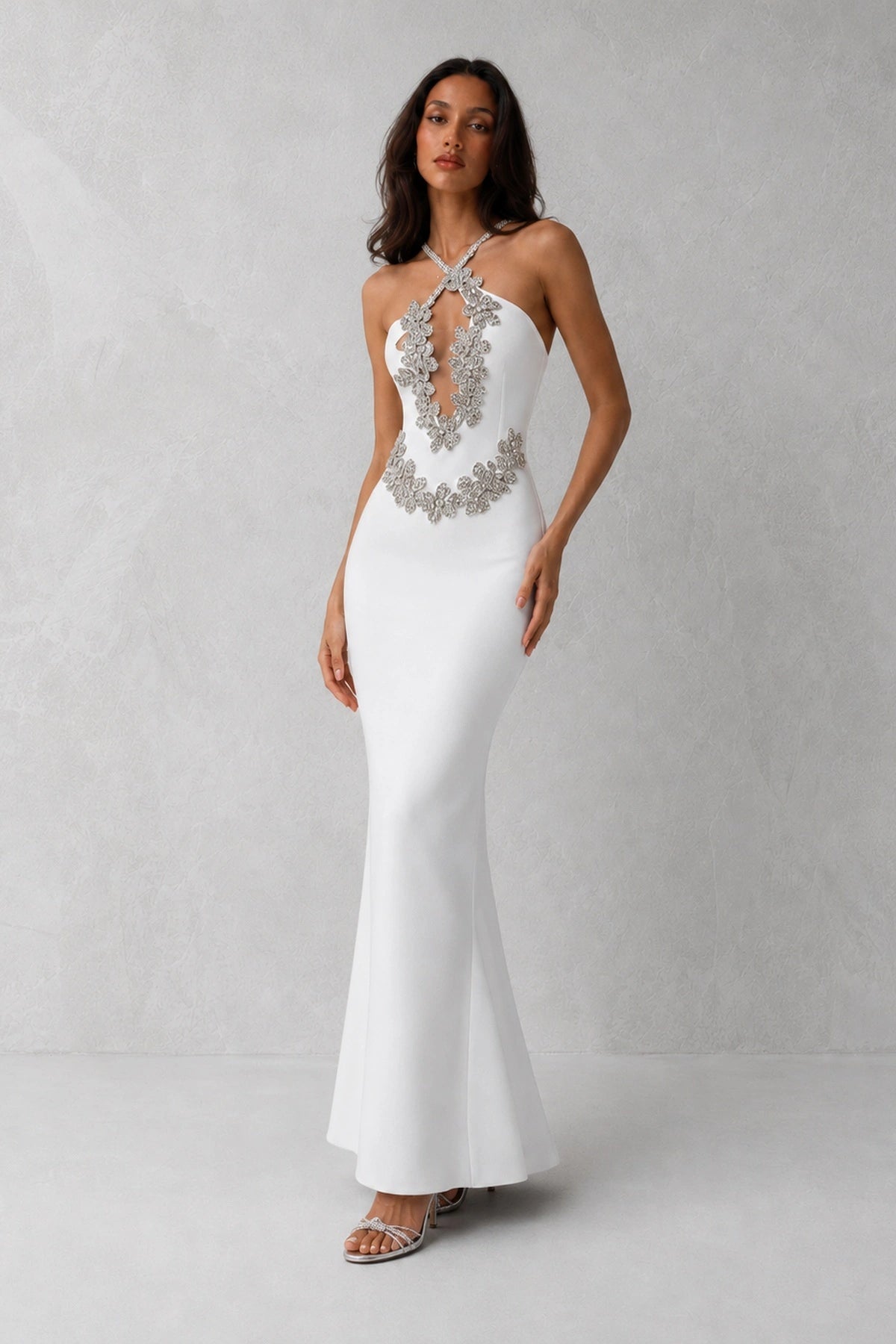Ophelia Crystal Halter Gown — Pearl White Lus Deluné