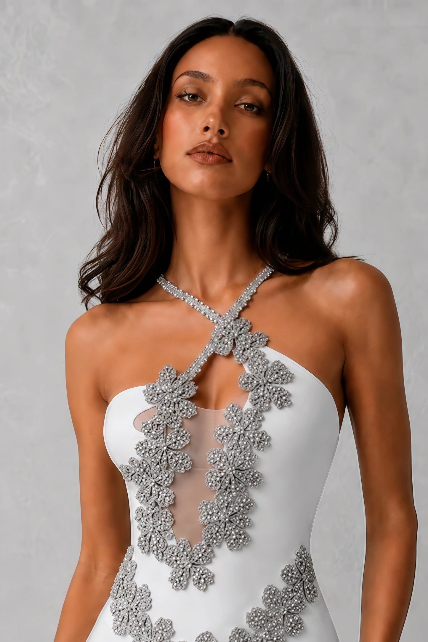 Ophelia Crystal Halter Gown — Pearl White Lus Deluné